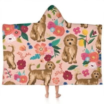 Dogs with Flowers Hooded Bath Towel，50"x30" for Ages 3 To 12 Kids, Quick Dry Lightweight Soft Microfiber Hood Beach Towel Cover Up for Kids
