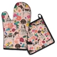 thumbnail image 1 of Dogs with Flowers Kitchen Oven Mitt and Pot Holder Sets 2 Pcs for Baking, Cooking and Grilling, Heat Resistant Up To 392 °F, 1 of 7