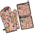 thumbnail image 1 of Dogs with Flowers Kitchen Oven Mitt and Pot Holder Sets 4 Pcs for Baking, Cooking and Grilling, Heat Resistant Up To 392 °F, 1 of 7
