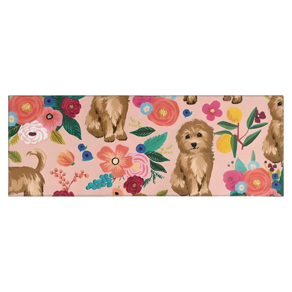 Dogs with Flowers Kitchen Rug Mat,Kitchen Runner Rugs Non Skid Washable,Decorative Kitchen Floor Mats for Kitchen,Sink,Laundry,17"X47"