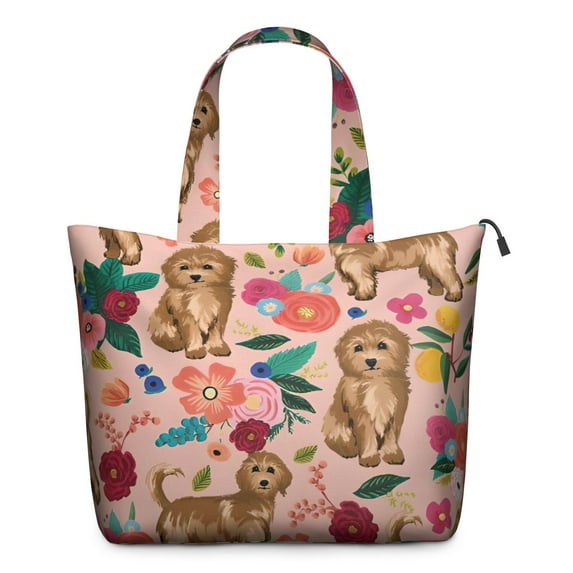Dogs with Flowers Travel Tote Bags for Women Carry On,Large Weekender Bags for Women Travel,Multi Functional Duffle Bag for Work,Shopping,Sports