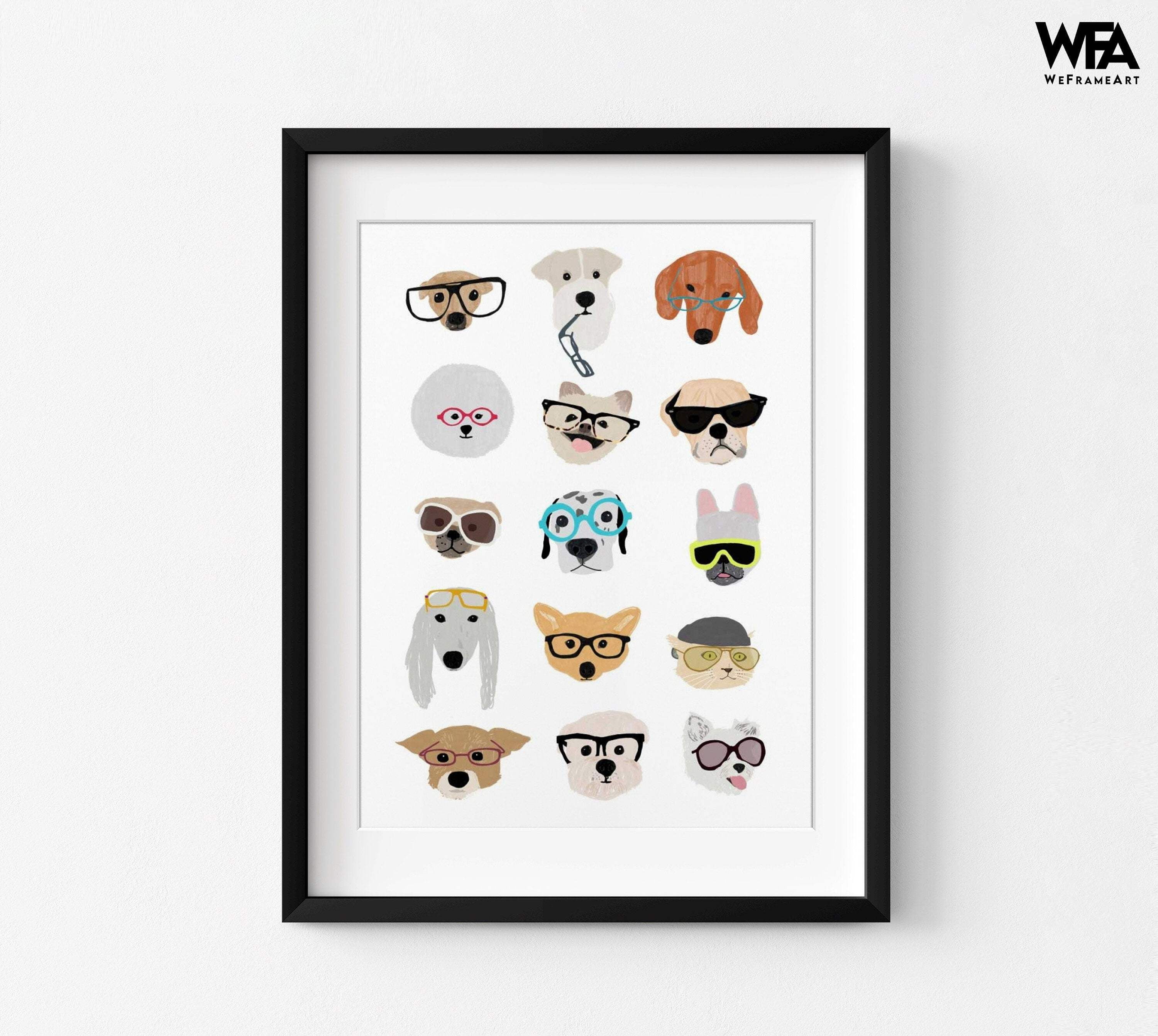 Dogs with Glasses by Hanna Melin, Doggo Wall Art, Cute Dog Nursery ...