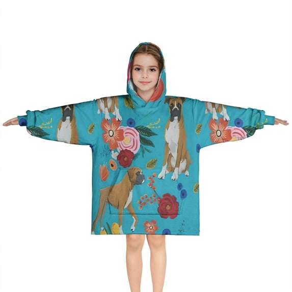 Dogs with Pioneer Flower Blanket Hoodies for Kids 6-13YR Oversize Wearable Blanket Hoodies for Boys Girls Teens