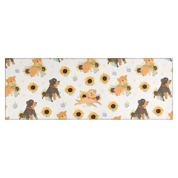 Dogs with Sunflowers Kitchen Rug Mat,Kitchen Runner Rugs Non Skid Washable,Decorative Kitchen Floor Mats for Kitchen,Sink,Laundry,17"X47"