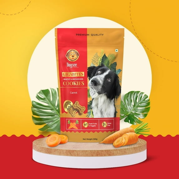 Dogsee Gigabites - Carrot Cookies for Dogs and Puppies | 100% Natural and Vegetarian | Improves Eye Health | Nutritious and Gluten-Free Human Grade Treats - 0.66 lb