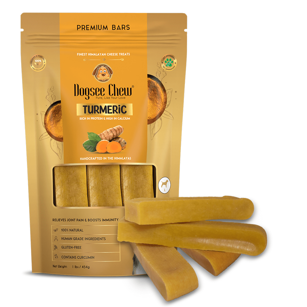 Dogsee Chew Himalayan Yak Chews Turmeric Long Lasting Dental Dog Treats Large 1 lb (4 Bars