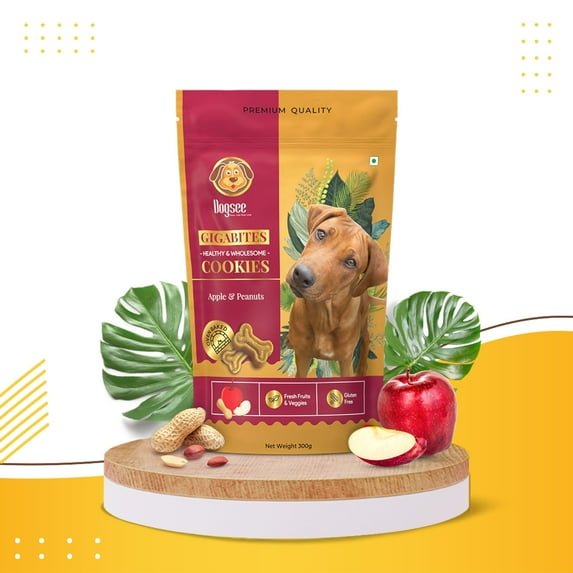 Dogsee Gigabites - Apple and Peanut Cookies for Dogs and Puppies | 100% Natural and Vegetarian | Helps in Weight Management | Nutritious and Gluten-Free Human Grade Treats - 0.66 lb