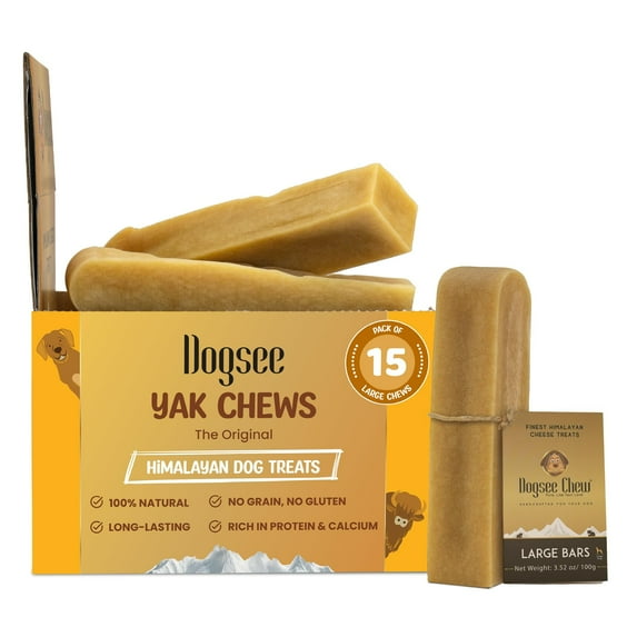 Dogsee Himalayan Dog Chews Large 15 Count | 100% Natural Yak Chews | Smoke Dried | Long Lasting Healthy Treats for Aggressive Chewers | Helps Fight Plaque & Tartar | SRP Box