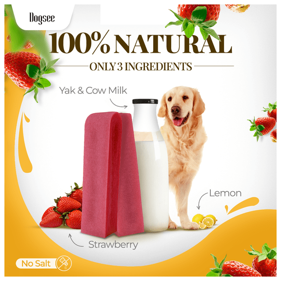 Dogsee Yak Cheese Chews Large Dogs Strawberry Dental Care Immunity 4 Bars
