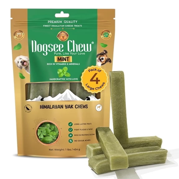 Dogsee Mint Flavor Himalayan Yak Cheese Dental Chews for Dogs 1lb (Medium - 6 Chews) | Aid Digestion | Made in Himalayan Regions | Odorless Dog Treats…