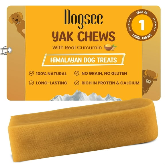 Dogsee Himalayan Yak Cheese Dog Chews with Turmeric/Curcumin (Large - 1 Chew) | Healthy Dog Treats | Hip & Joint Health Supports | Long Lasting Dental Chews