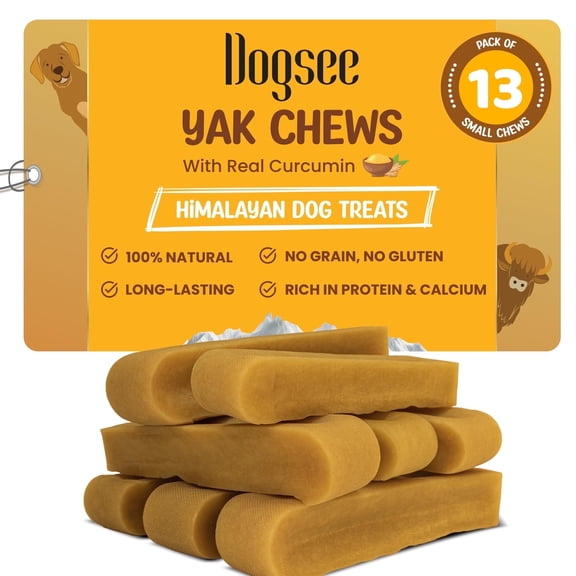 Dogsee Himalayan Yak Chews with Turmeric/Curcumin 1lb (Small - 13 Chews) | Yak Chews for Small Dogs | Dog Treats for Small Dogs | Help Alleviate Joint Pain | Dog Chews Rawhide-Free