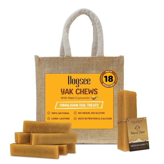 Dogsee Himalayan Yak Cheese Dog Chews with Turmeric/Curcumin (Medium - 6Chew) | Long Lasting | Anti-inflammatory | Fights Plaque and Tartar | Odorless Dog Treats