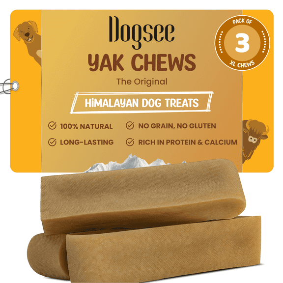 Dogsee Original Himalayan Yak Cheese Chews 1lb (XL - 3 Pieces) | Rawhide-Free | Long-Lasting | Fights Plaque & Tartar | Supports Dental Health