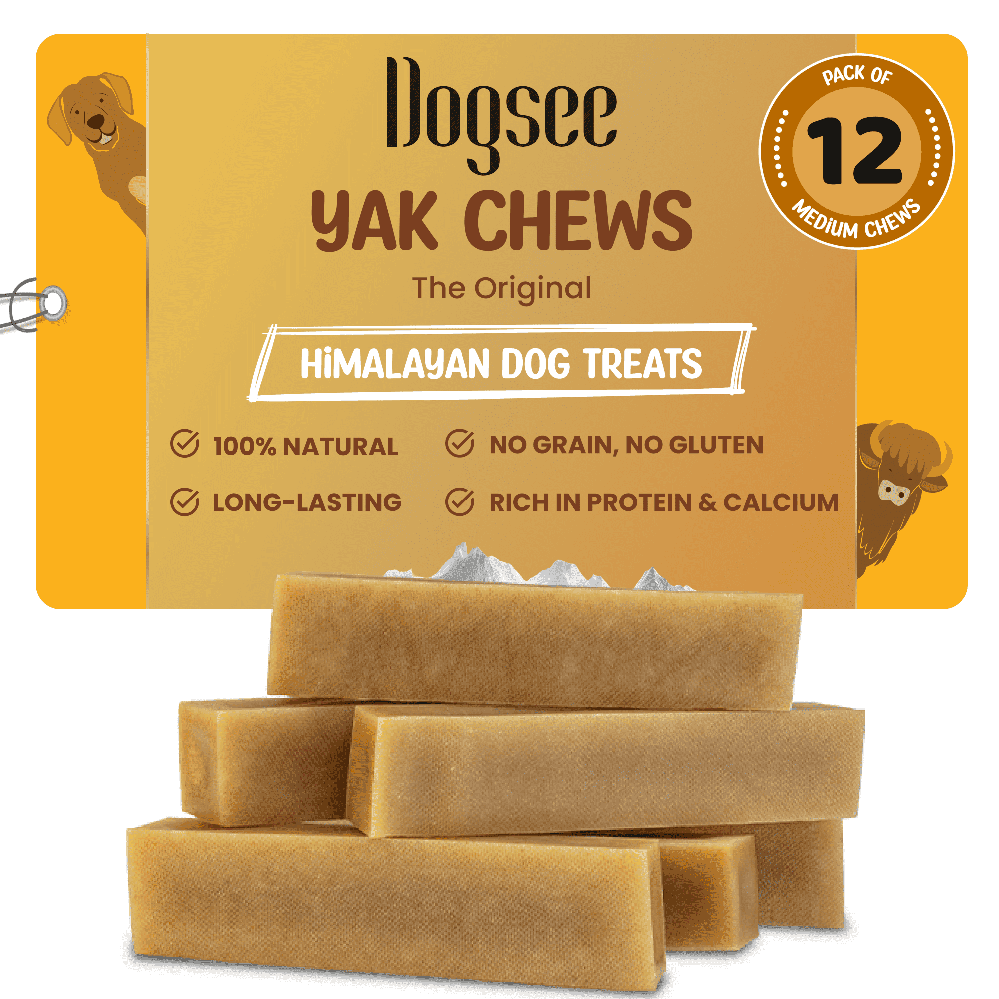 Dogsee Yak Cheese Chews Medium Dogs Natural Dental Grain Free 2 lb 12 Chews