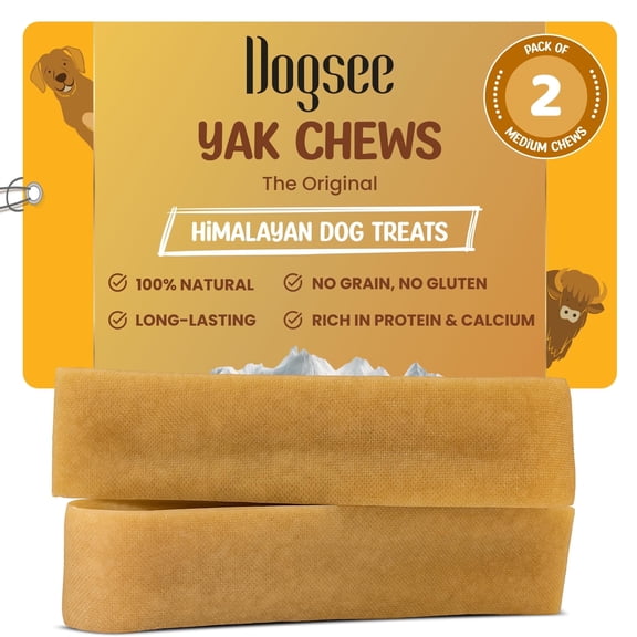 Dogsee Original Himalayan Yak Chews for Dogs (Medium - 2 Chews) | 100% Natural | Dog Treats Healthy | No Grain, No Gluten | Dog Chews for Teeth Cleaning