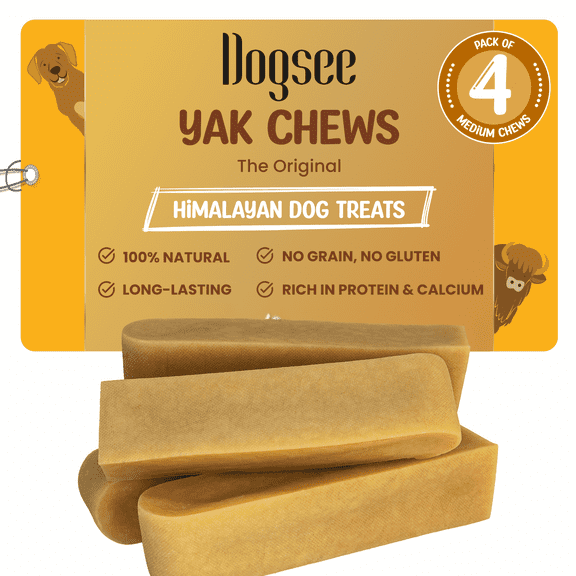 Dogsee Original Himalayan Yak Chews for Dogs (Medium - 4 Bars) | 100% Natural | No Grain, No Gluten | for Teeth Cleaning