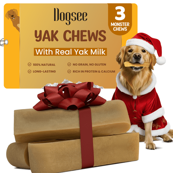 Dogsee Original Yak Cheese Himalayan Dog Chews 390gms (Monster - 3 Chews) | 100% All Natural | Dog Treats Large Breed | Dog Chews Long Lasting for Aggressive Chewers | High Protein Dental Sticks