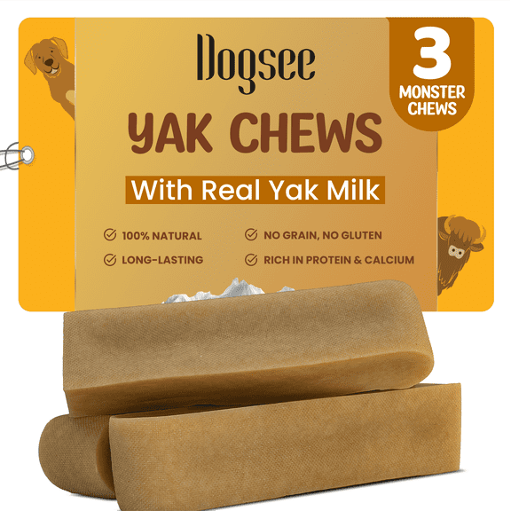 Dogsee Original Yak Cheese Himalayan Dog Chews 390gms (Monster - 3 Chews) | 100% All Natural | Dog Treats Large Breed | Dog Chews Long Lasting for Aggressive Chewers | High Protein Dental Sticks