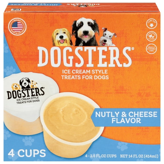 Dogsters Ice Cream Style Nutly & Cheese Flavor Frozen Treats for Dogs 3.5 fl oz Cup, 4 Count