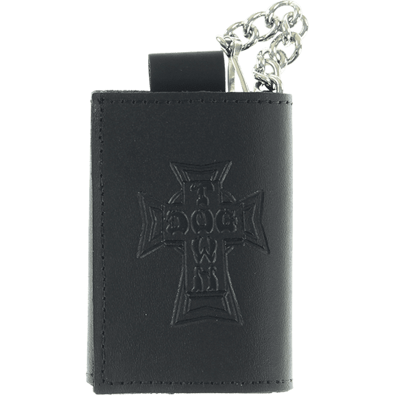 Dogtown Cross Sm Trifold Leather Chain Wallet Blk
