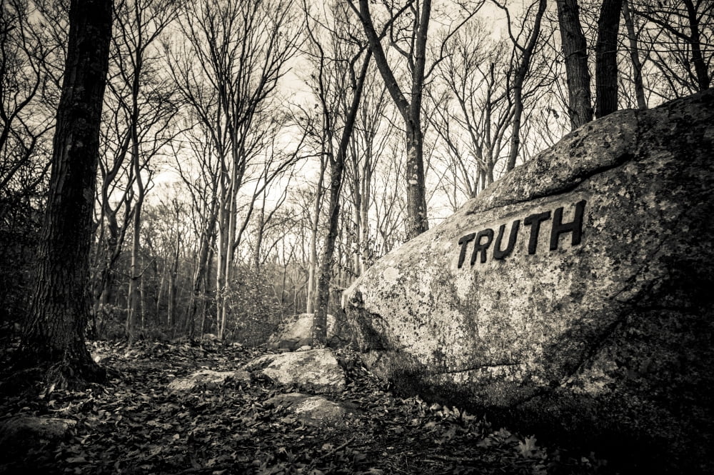 Dogtown rocks with inspirational word Truth Gloucester Cape Ann Essex County Massachusetts USA Canvas Art - Panoramic Images (18 x 24)