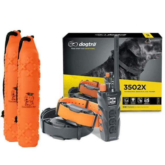 Dogtra 3502X Long Range IPX9K Waterproof 2-Dog Expandable Dual DIAL Remote Dog Training E-Collar with Teachers Pet Vinyl Dog Training Hunting Dummy Bumper