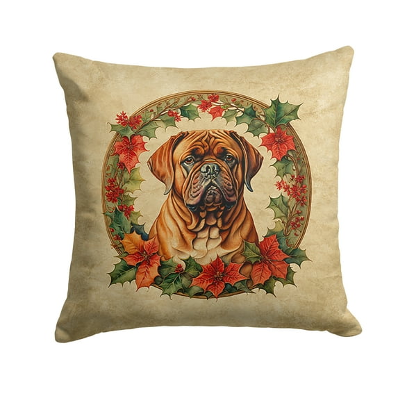Dogue de Bordeaux Christmas Flowers Throw Pillow 14 in x 14 in