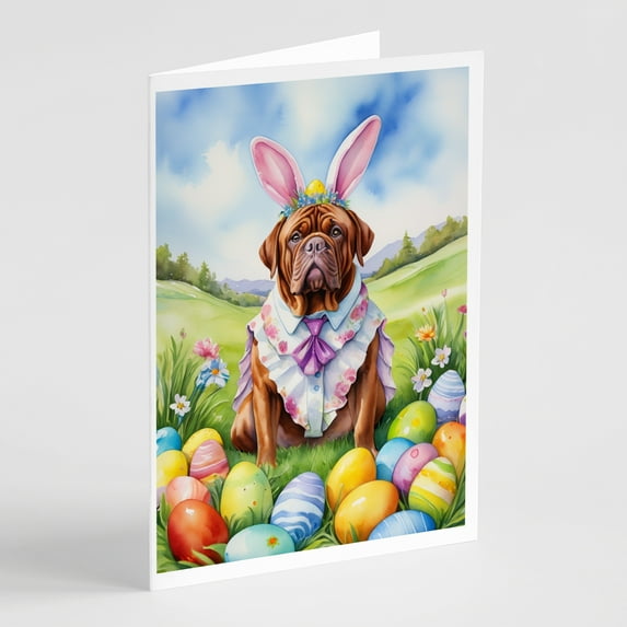 Dogue de Bordeaux Easter Egg Hunt Greeting Cards Pack of 8 7 in x 5 in