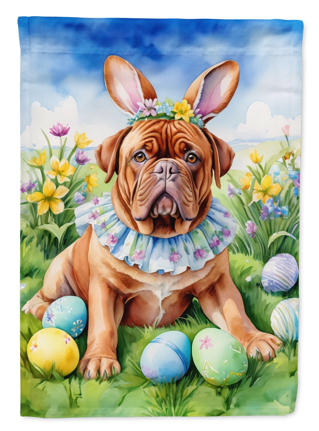 Dogue de Bordeaux Easter Egg Hunt House Flag 28 in x 40 in