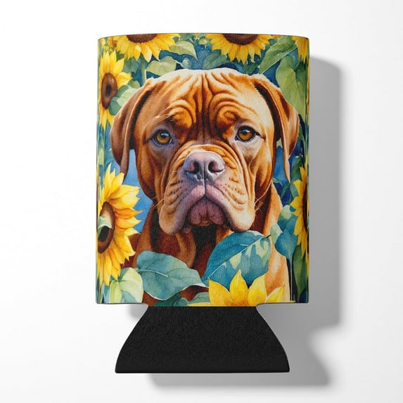 Dogue de Bordeaux in Sunflowers Can or Bottle Hugger 3 in x 5 in