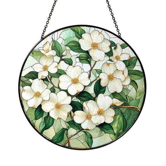 Dogwood Flower Ceramic Suncatcher – Stained Glass Style Window Decor