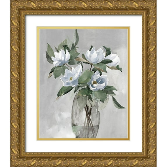 Dogwood Portfolio 20x24 Gold Ornate Wood Framed with Double Matting Museum Art Print Titled - Floral in Gray