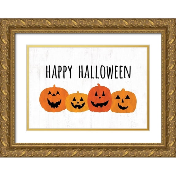 Dogwood Portfolio 32x23 Gold Ornate Wood Framed with Double Matting Museum Art Print Titled - Happy Halloween Pumpkins