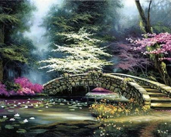 Dogwood and Waterlilies Canvas Art - Egidio Antonaccio (24 x 30)