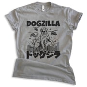 Dogzilla Dog T-shirt, Unisex Women's Men's Shirt, Funny Dog Doggie Pup Puppy Kaiju Labrador Golden, Dark Heather Gray, Small