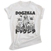 Dogzilla Dog T-shirt, Unisex Women's Men's Shirt, Funny Dog Doggie Pup Puppy Kaiju Labrador Golden, Heather Ash, Medium