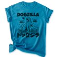 thumbnail image 1 of Dogzilla Dog T-shirt, Unisex Women's Men's Shirt, Funny Dog Doggie Pup Puppy Kaiju Labrador Golden, Heather Blue, Medium, 1 of 6