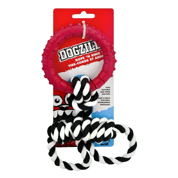 Dogzilla Durable Rubber Dog Ring Toy with Woven Rope