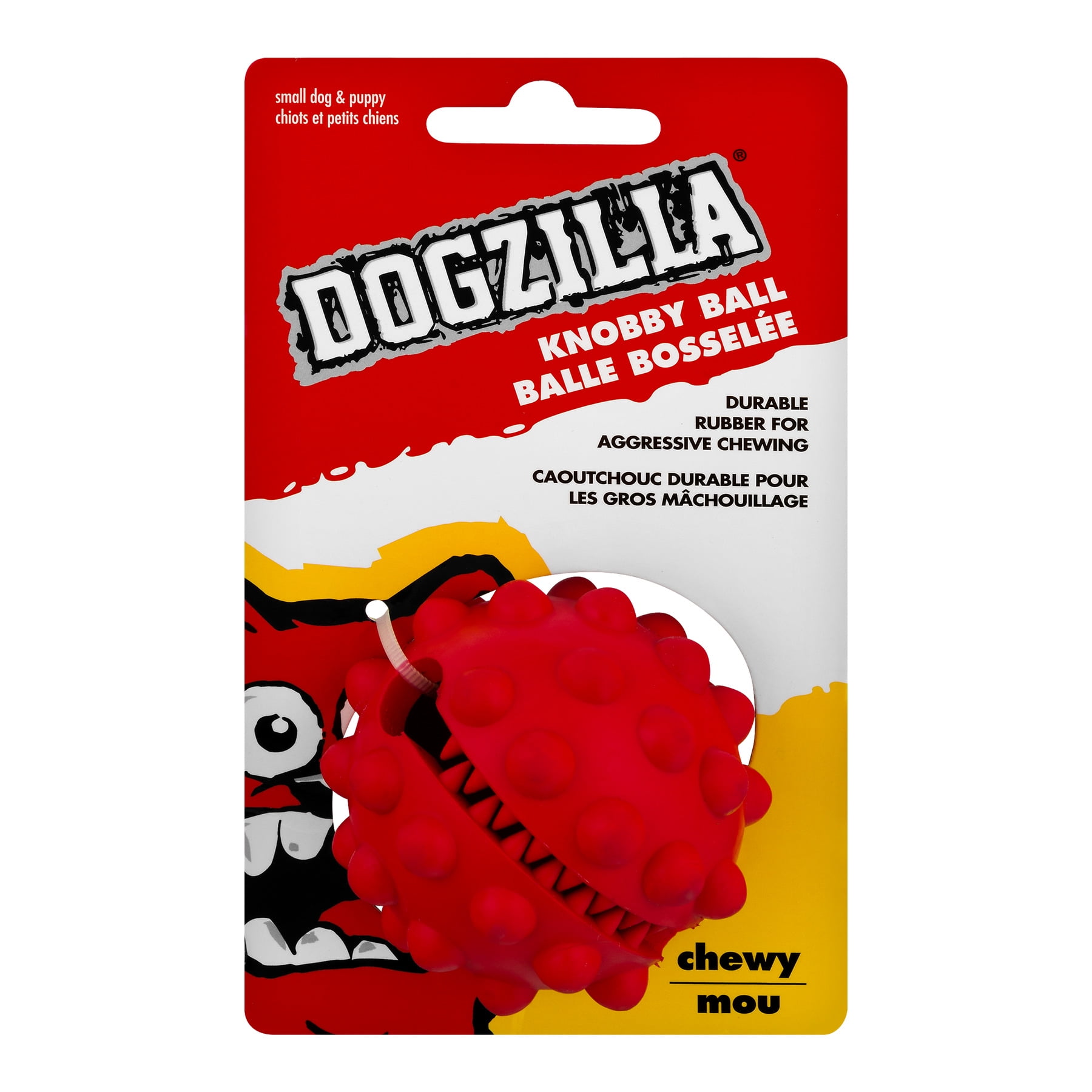 Dogzilla Durable Rubber Dog Treat Ball Toy, Red , Small