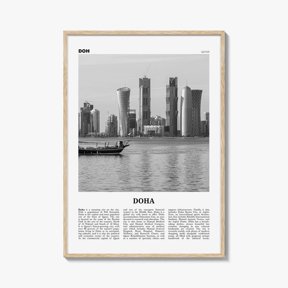 Doha Black And White Qatar Travel Middle East Skyline Travel Wall Art Poster , Poster Print Only