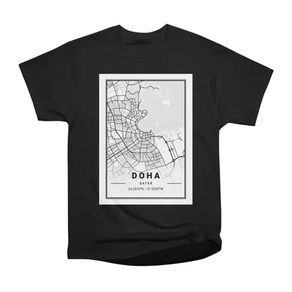 Doha Light City Map T-Shirt Tee Gift For Him Merch For Her Apparel For Friend