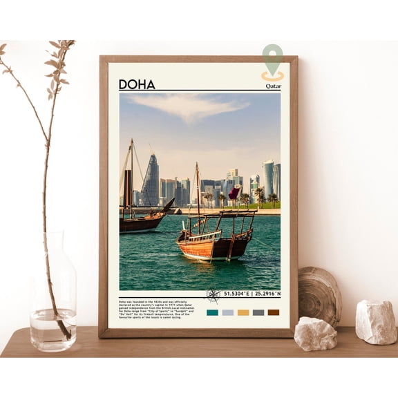 Doha Print, Vintage Poster, Doha Art, Doha Poster, Doha Photo, Doha Poster Print, Doha Wall Decor, Qatar Poster, Doha Cityscape, Travel Gift Wall Art, Modern Wall Decor, 16x24 UNFRAMED