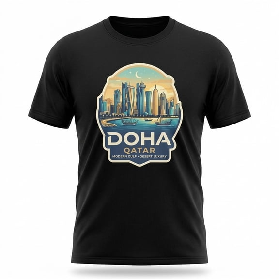 Doha Qatar Modern Skyline Graphic T-Shirt Unisex Travel Tee