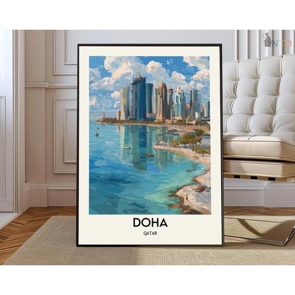 Doha Qatar Poster, Unframed Canvas 12x16in