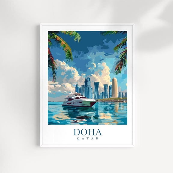 Doha Qatar Travel Skyline Poster, Travel Inspired Home, Office And Gallery Wall Decor