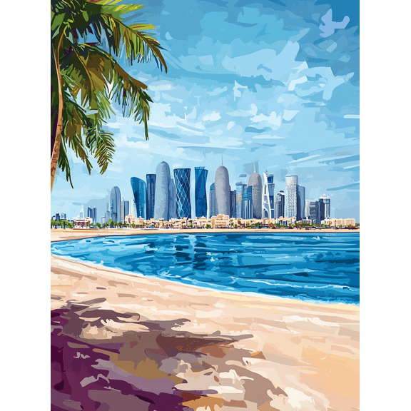 Doha Skyline Beach Canvas PaintingPerfect for Living Room Bedroom Office Hotel and Restaurant Decor