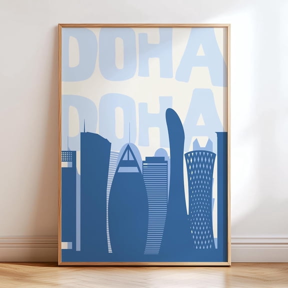 Doha Skyline Print: Minimalist Qatar Travel Poster UNFRAMED PAPER POSTER, Home Decor, Vintage Gift, Living Room Dercor