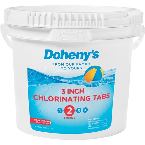 Doheny’s 3-Inch Stabilized Chlorine Tablets for Sanitizing Swimming Pools | 99% Pure Tri-Chlor, 90% Available Chlorine | Long-Lasting, UV-Protected, Slow-Dissolving | Individually Wrapped 10lb Bucket