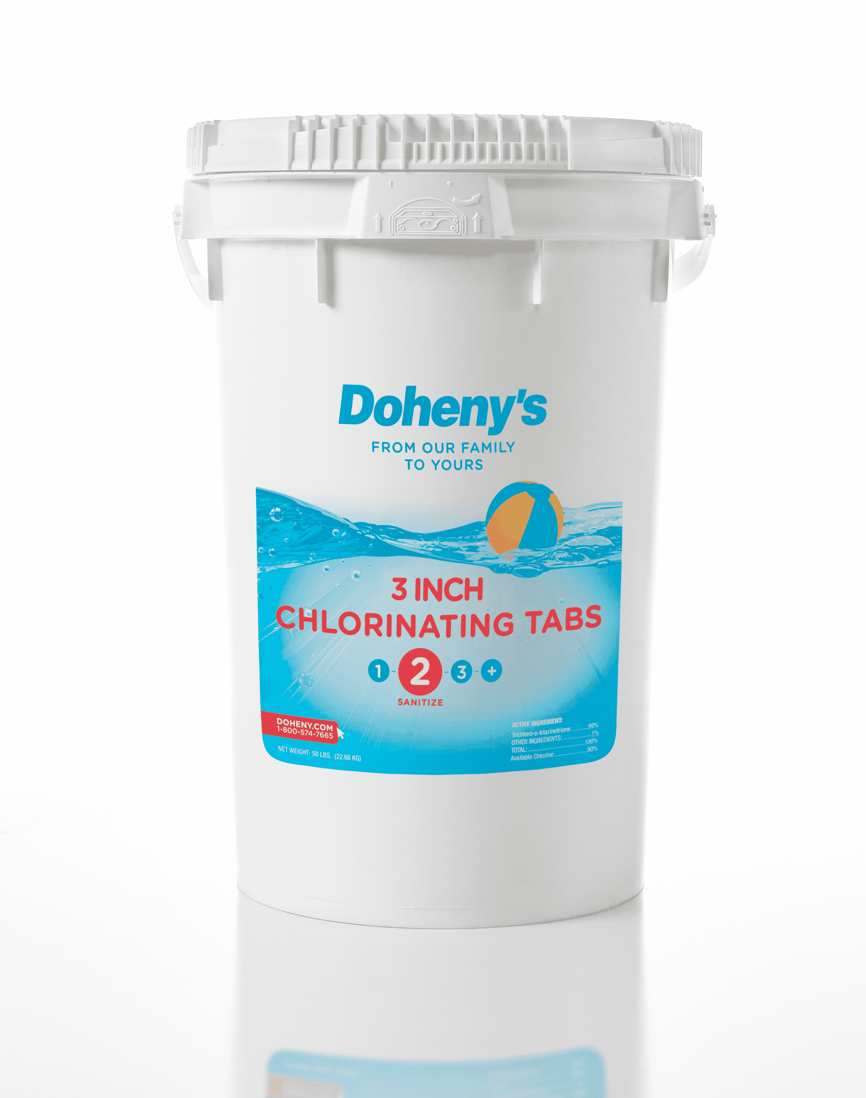 Doheny’s 3-Inch Stabilized Chlorine Tablets for Sanitizing Swimming Pools | 99% Pure Tri-Chlor, 90% Available Chlorine | Long-Lasting, UV-Protected, Slow-Dissolving | Individually Wrapped 50lb Bucket
